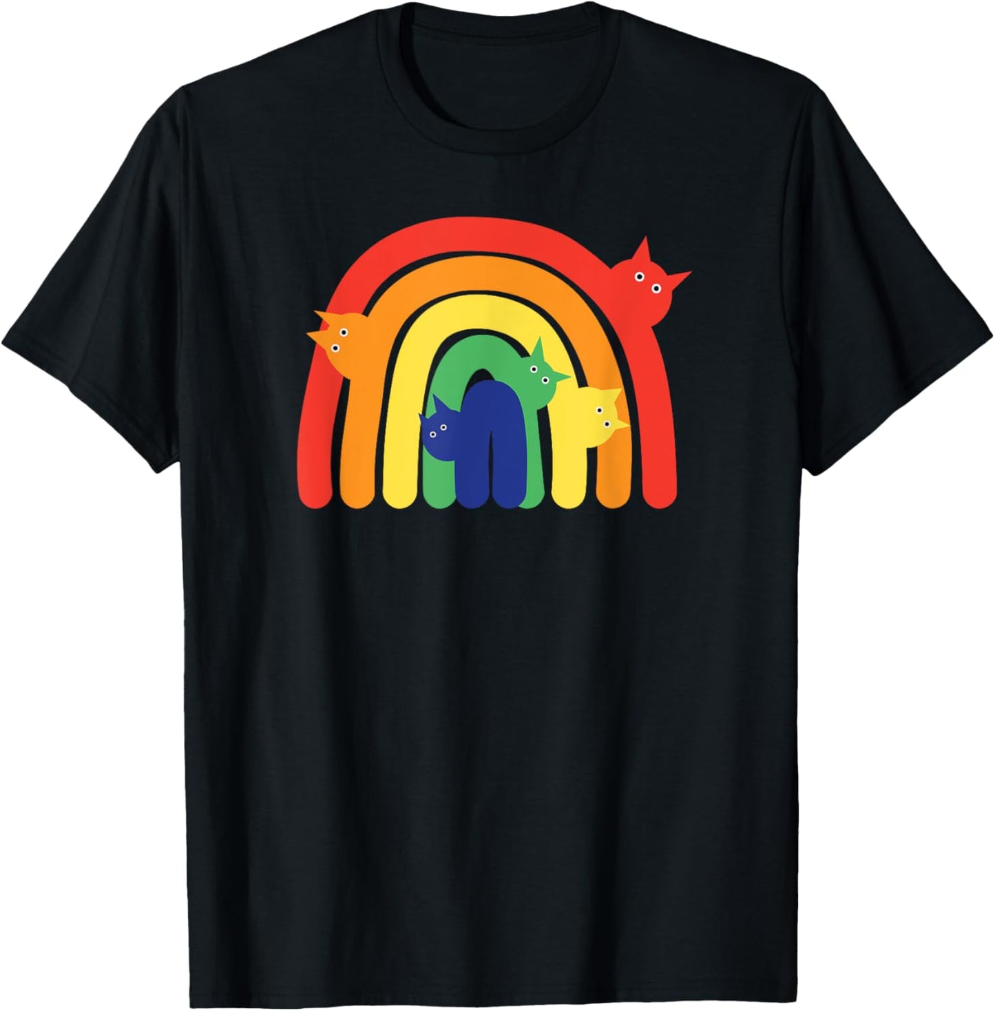 Rainbow Cats LGBTQ+ Kitty Lover Fun Minimalist Cat Design T-Shirt