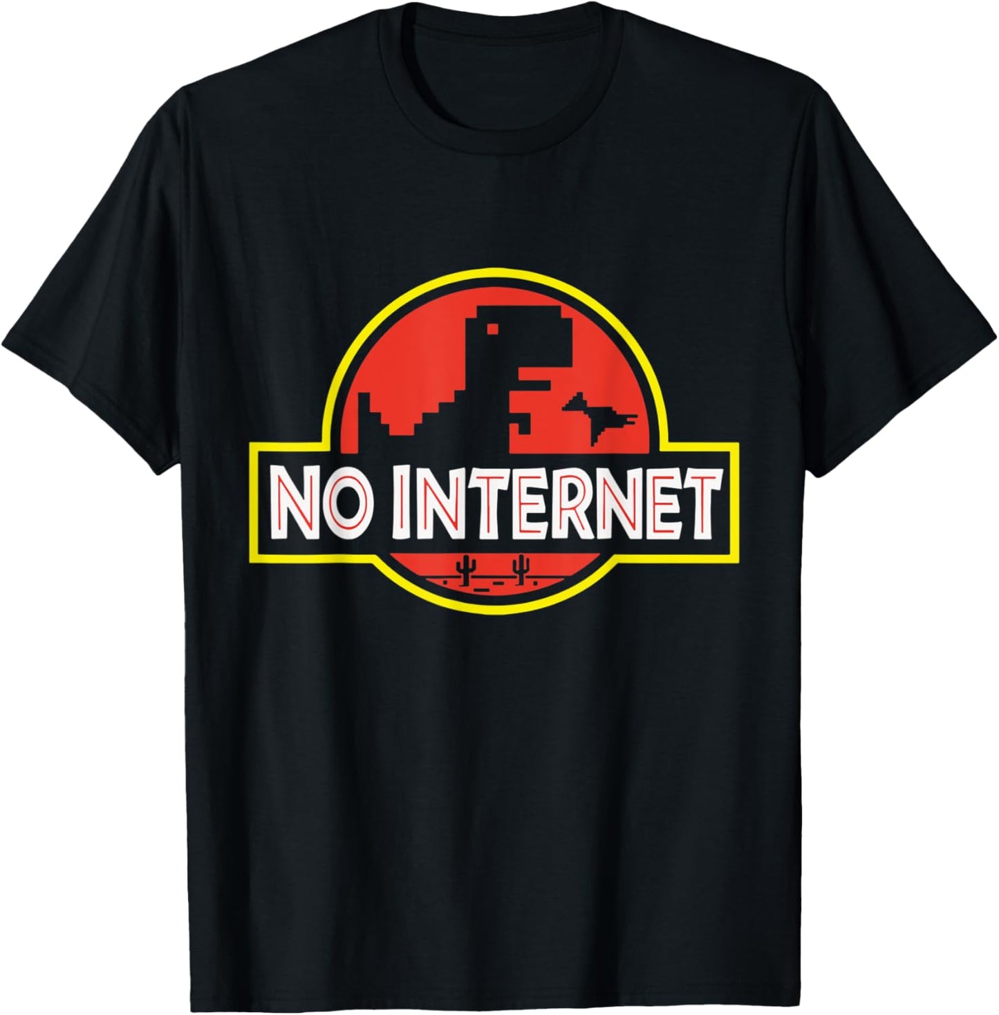 No Internet Funny Gamer Pixel T-Rex Dinosaur Logo T-Shirt