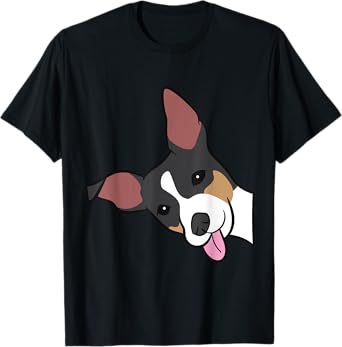 Rat Terrier Dog Peeking From Side Funny Rat Terrier Men Women Girls Kids T-Shirt