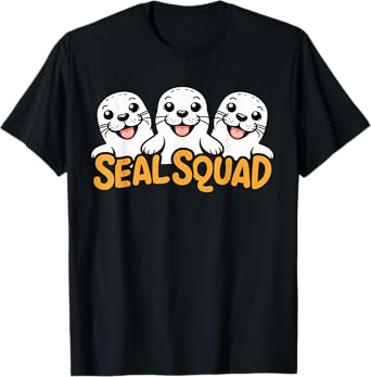 Seal Shirts for Seal Lovers Seal Squad T-Shirt | Seal Themed T-Shirt, Unisex Adult, Black, Small, Short Sleeve, Crew Neck, Polyester 100%