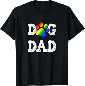 Gay Dog Lover T Shirt Dog Dad LGBT Rainbow Paw T-Shirt
