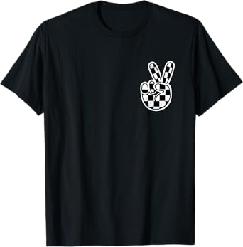 Checkered Peace Sign Hand Racing Flag Race Car Boys Pocket T-Shirt