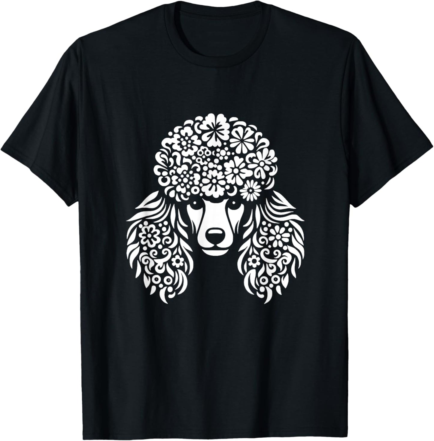 Floral Poodle Face Dog With Flowers Graphic Design T-Shirt