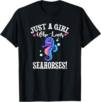 Cute Funny Cartoon Girl Who Loves Seahorses Lover T-Shirt