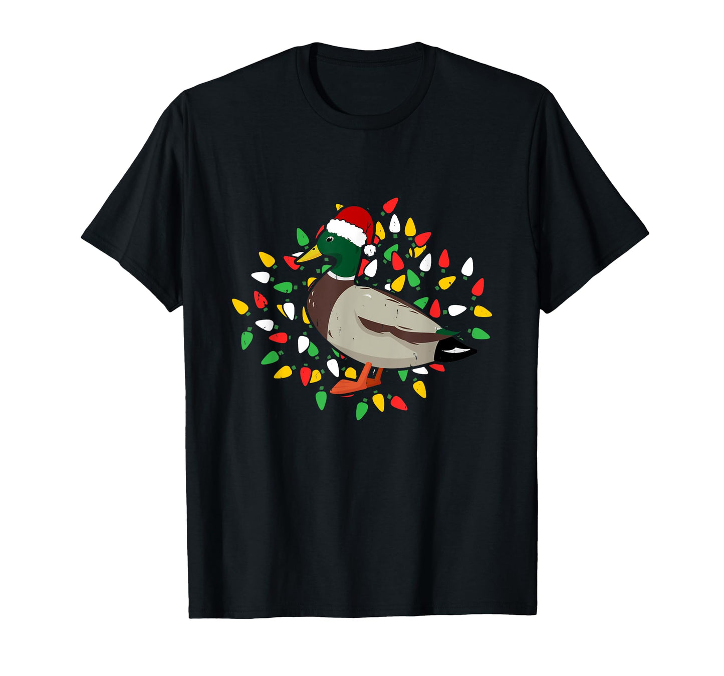 Holiday Xmas Lighting Santa Hat Mallard Duck Bird Christmas T-Shirt