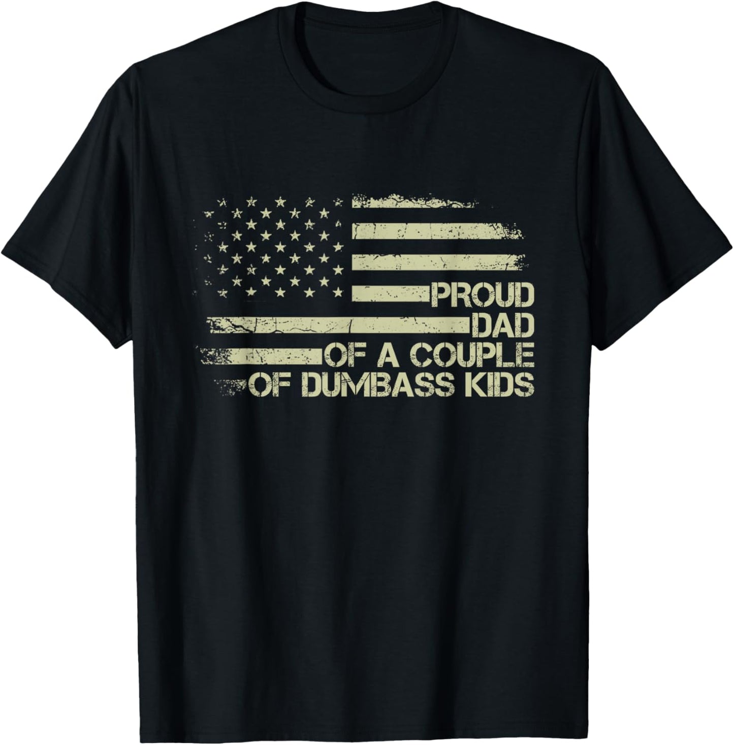 Proud Dad of a Couple of Dumbass Kids American Flag Funny T-Shirt