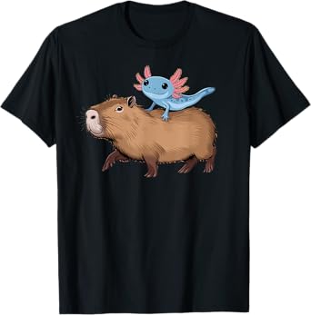Funny Capybara Riding Axolotl Women Kids Boys Axolotl Lover T-Shirt