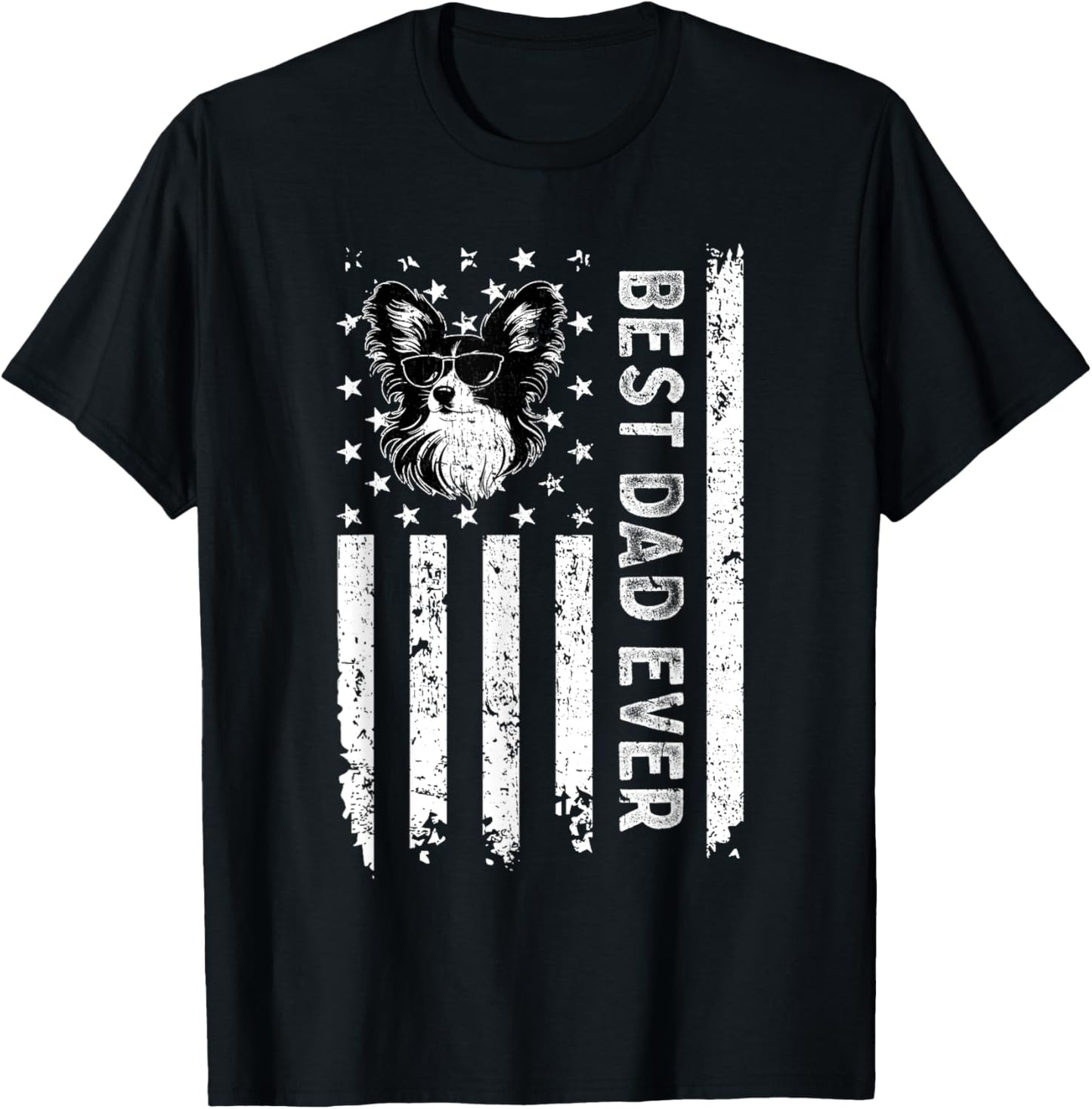 Best Papillon Dog Dad Ever Fathers Day USA Flag T-Shirt