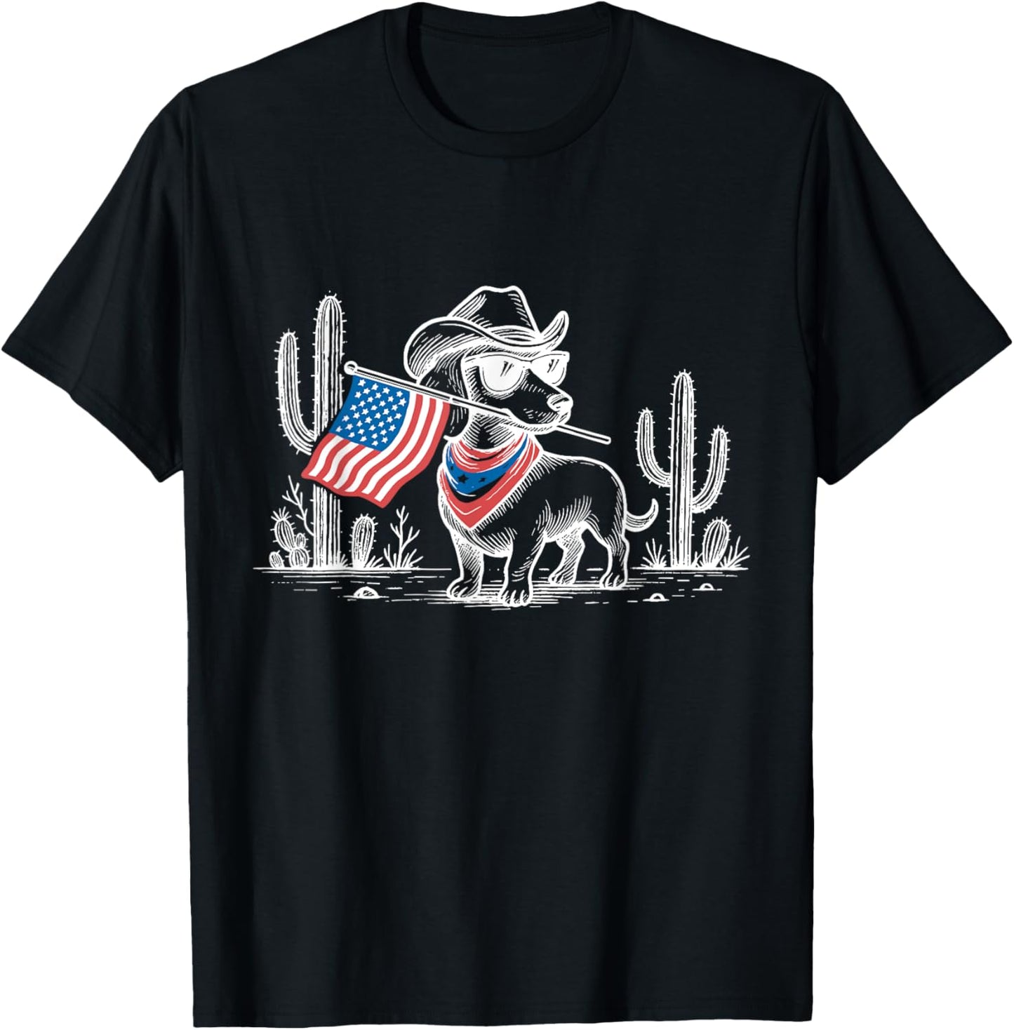 Retro Western Cowboy Dachshund 4th of July Dachshund Dog Mom T-Shirt