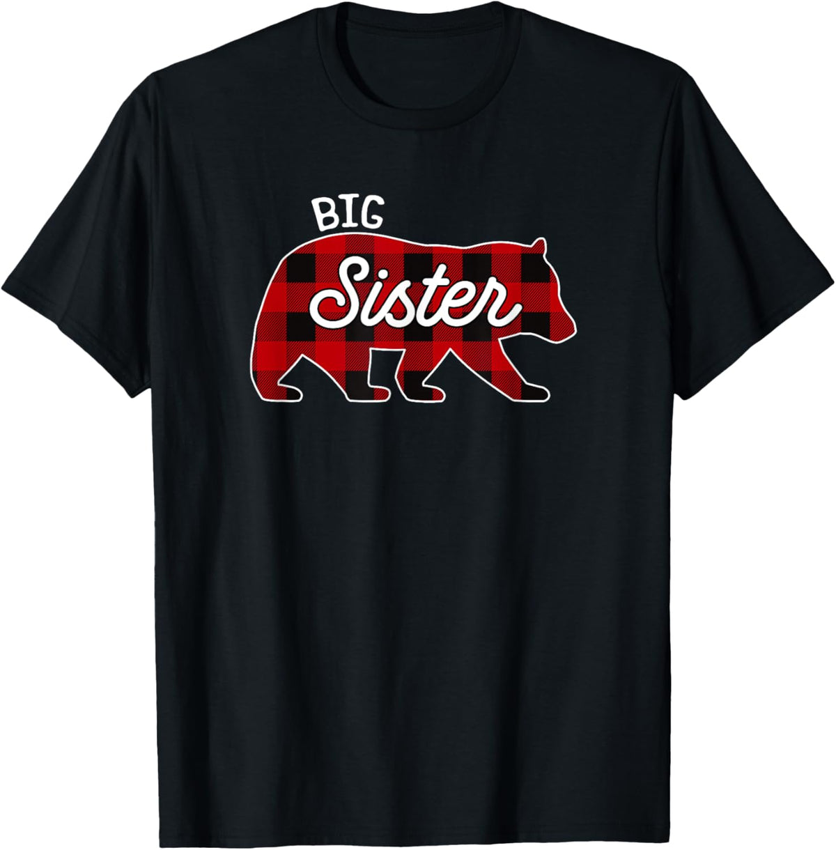 Big Sister Bear T-shirt Red Buffalo Plaid Matching Family T-Shirt