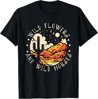 WildFlowers And Wild Horses Mountains Deserts West Cactus T-Shirt