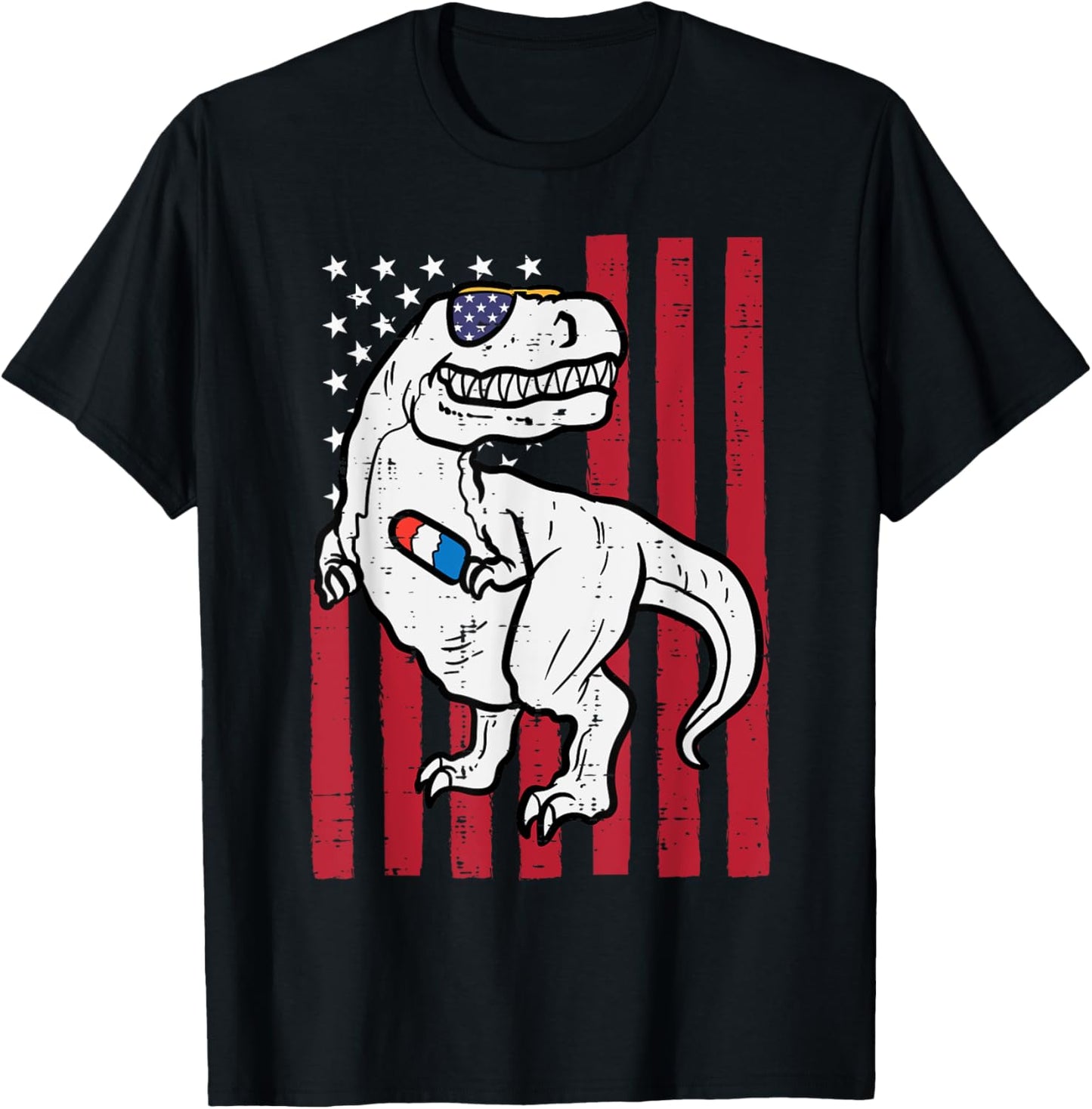 Trex American Flag Fourth 4th Of July Dinosaur Boys Kids T-Shirt
