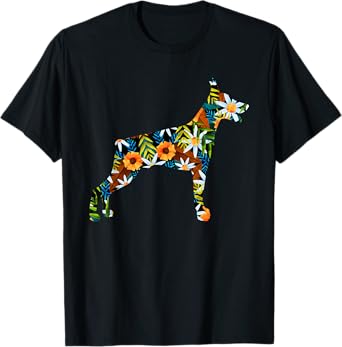 Funny Doberman Art For Men Women Floral Doberman Pinscher T-Shirt