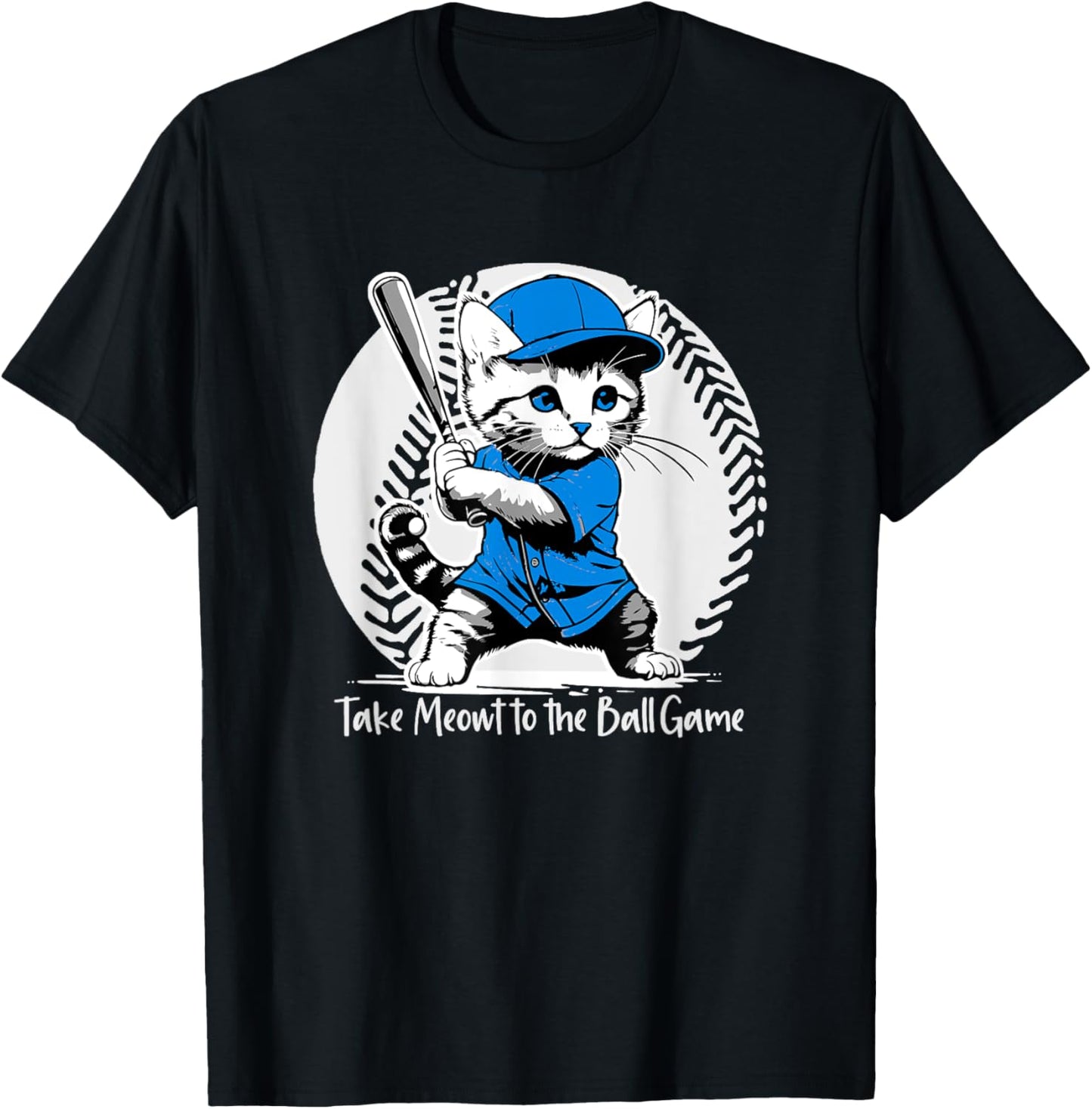 Take Meowt Ball Game Funny Cat Baseball Blue T-Shirt