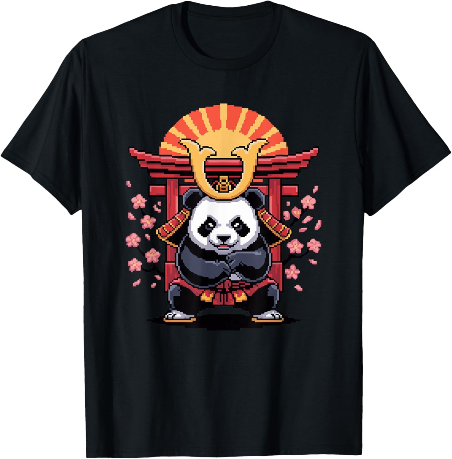 Pixelated Retro Japanese Samurai Panda Bear Pandas T-Shirt