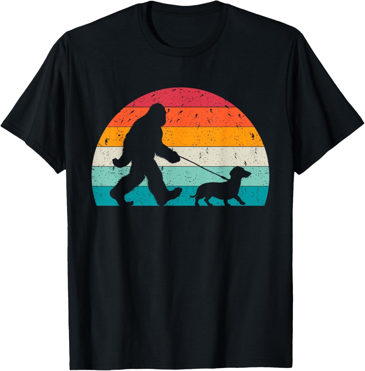 Bigfoot Walking a Dog Funny Dachshund Weiner Dog Dad Weenie T-Shirt, Small, Black