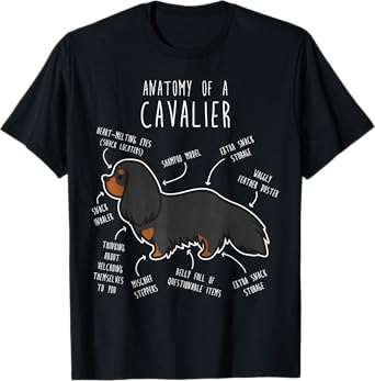 Cavalier King Charles Spaniel Dog Black Tan Funny Anatomy T-Shirt for Men Women Girls Kids
