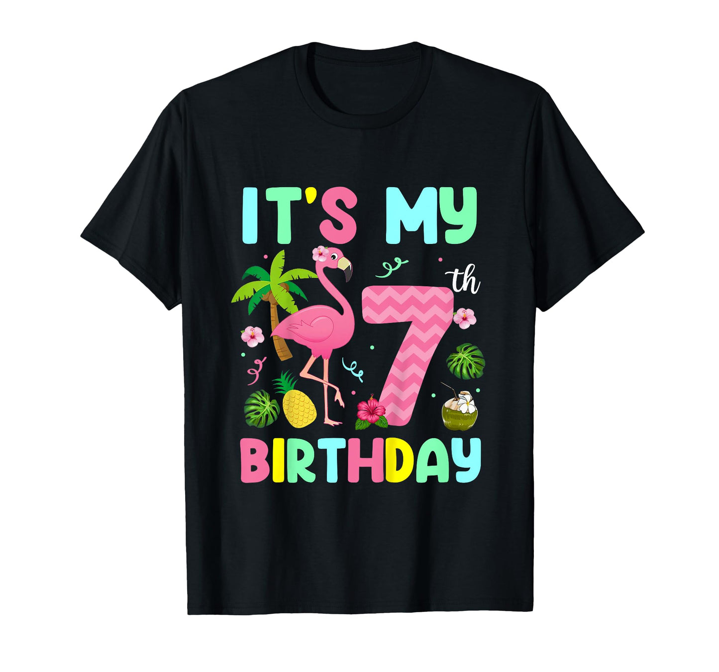 It's My 7th Birthday Flamingo Shirt Hawaii 7 Yrs Old Girl T-Shirt