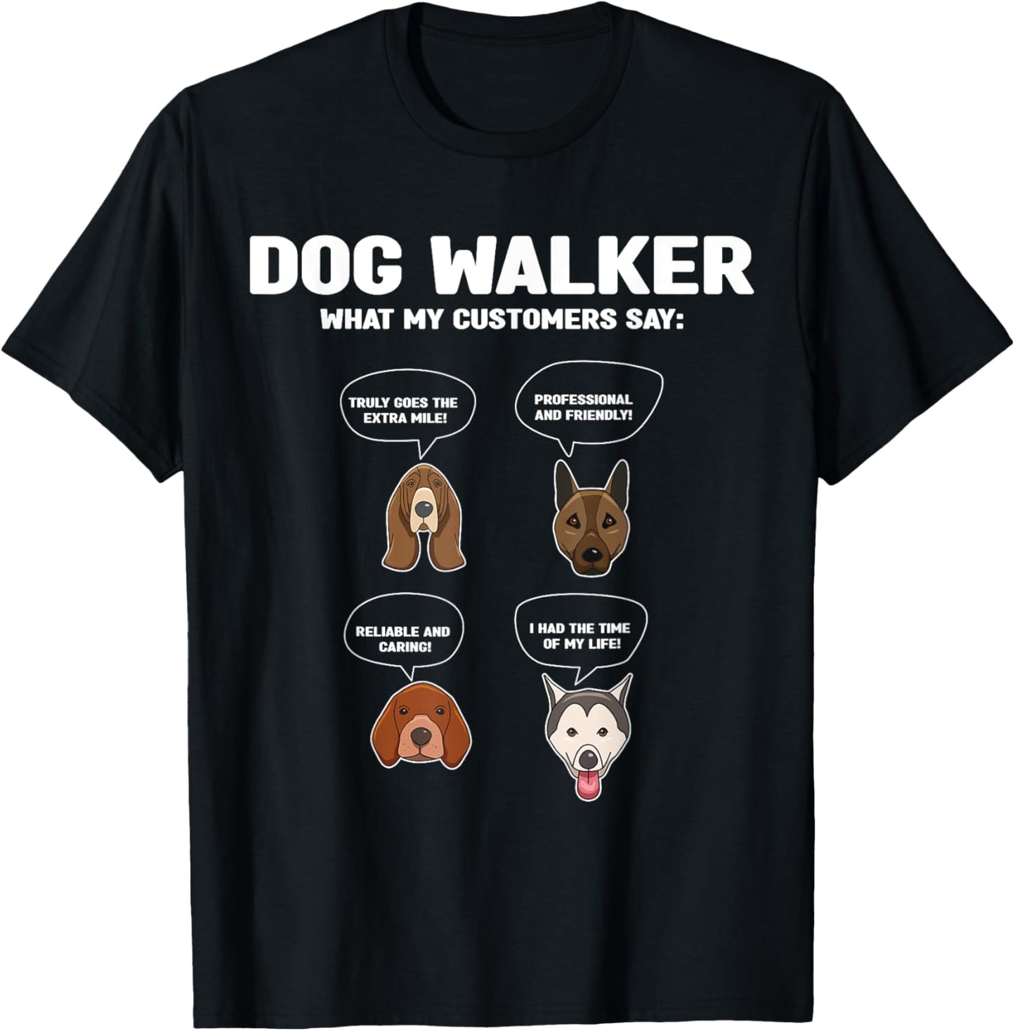 Dog Walker What My Customers Say Dog Face Funny Dog Walking T-Shirt