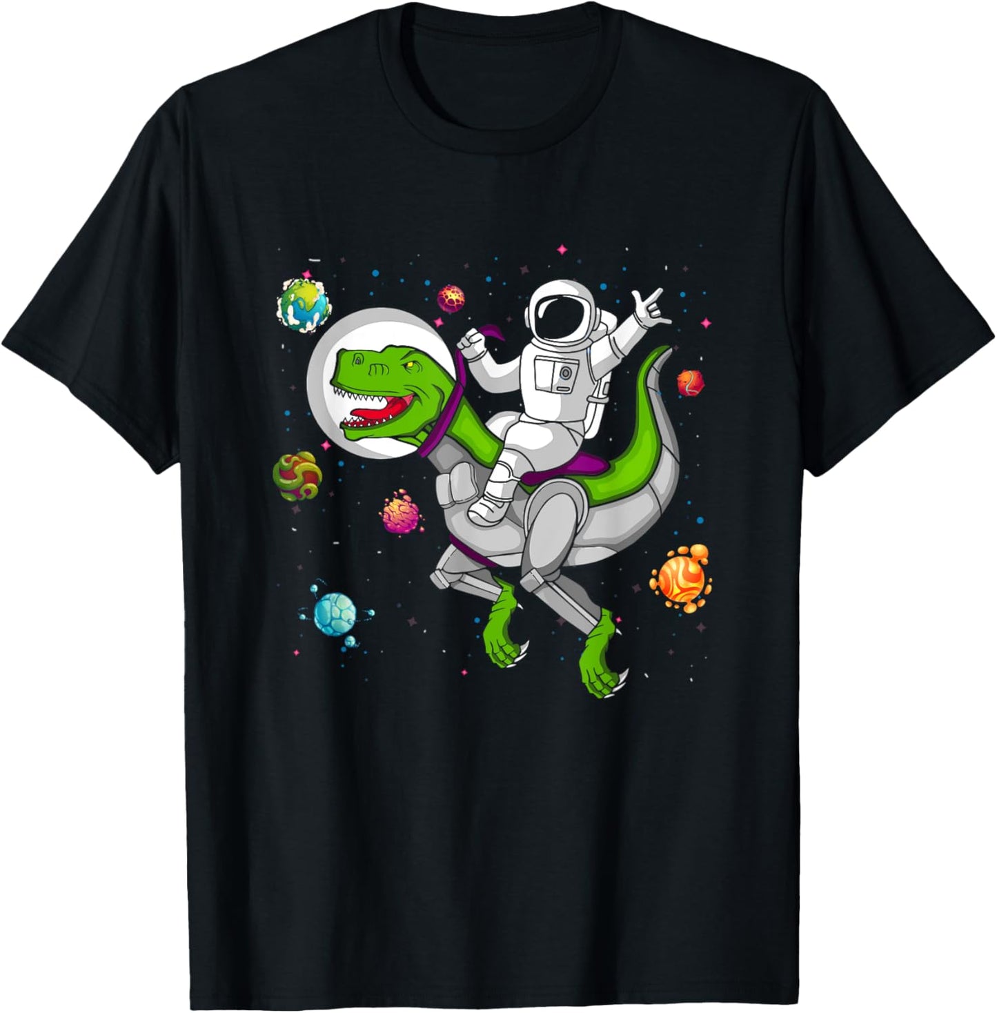Astronaut Riding T Rex Dinosaur OuterSpace Galaxy T-Shirt