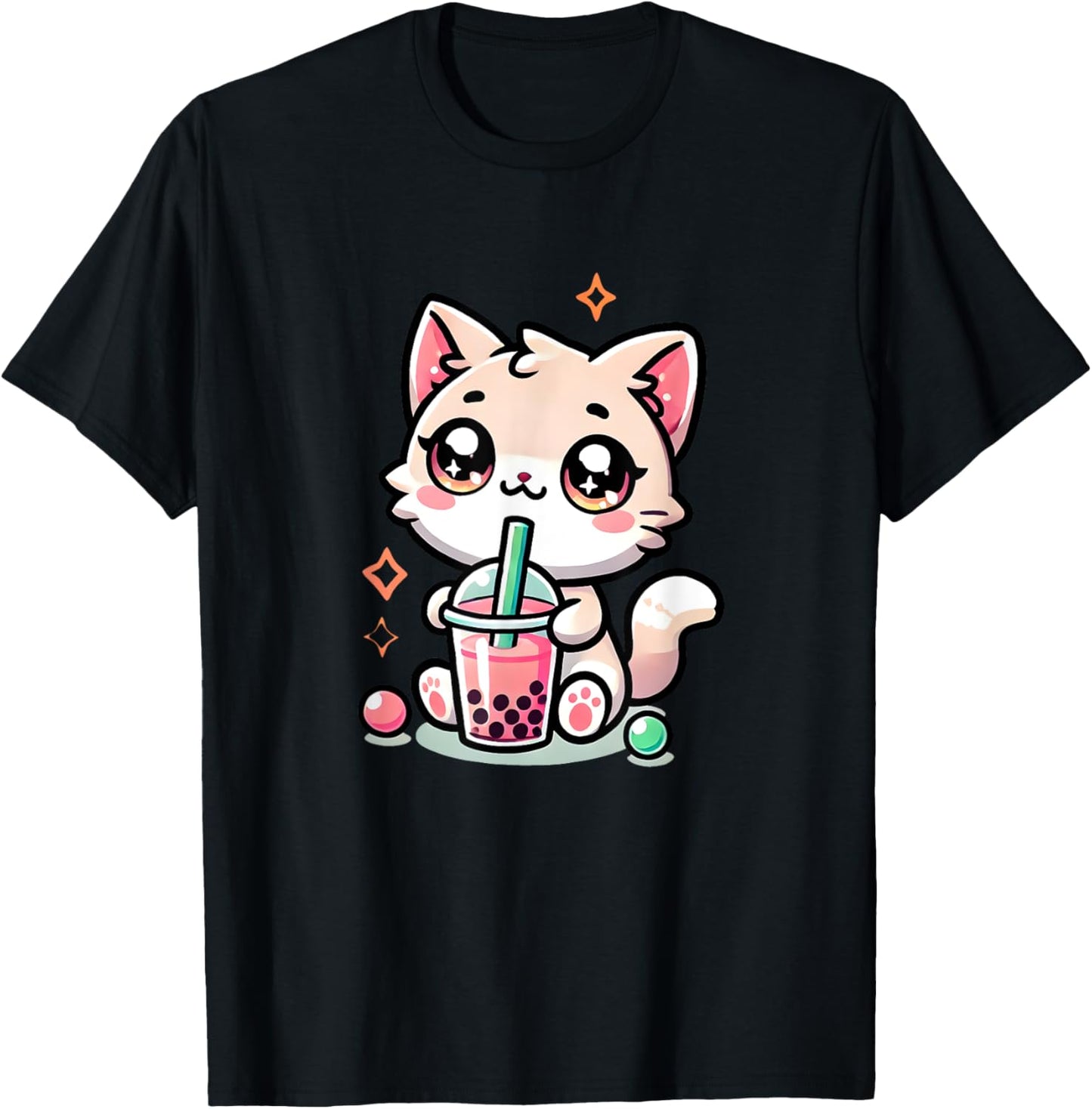 Cute Cat Boba Tea Bubble Tea Anime Kawaii Neko Women Girls T-Shirt