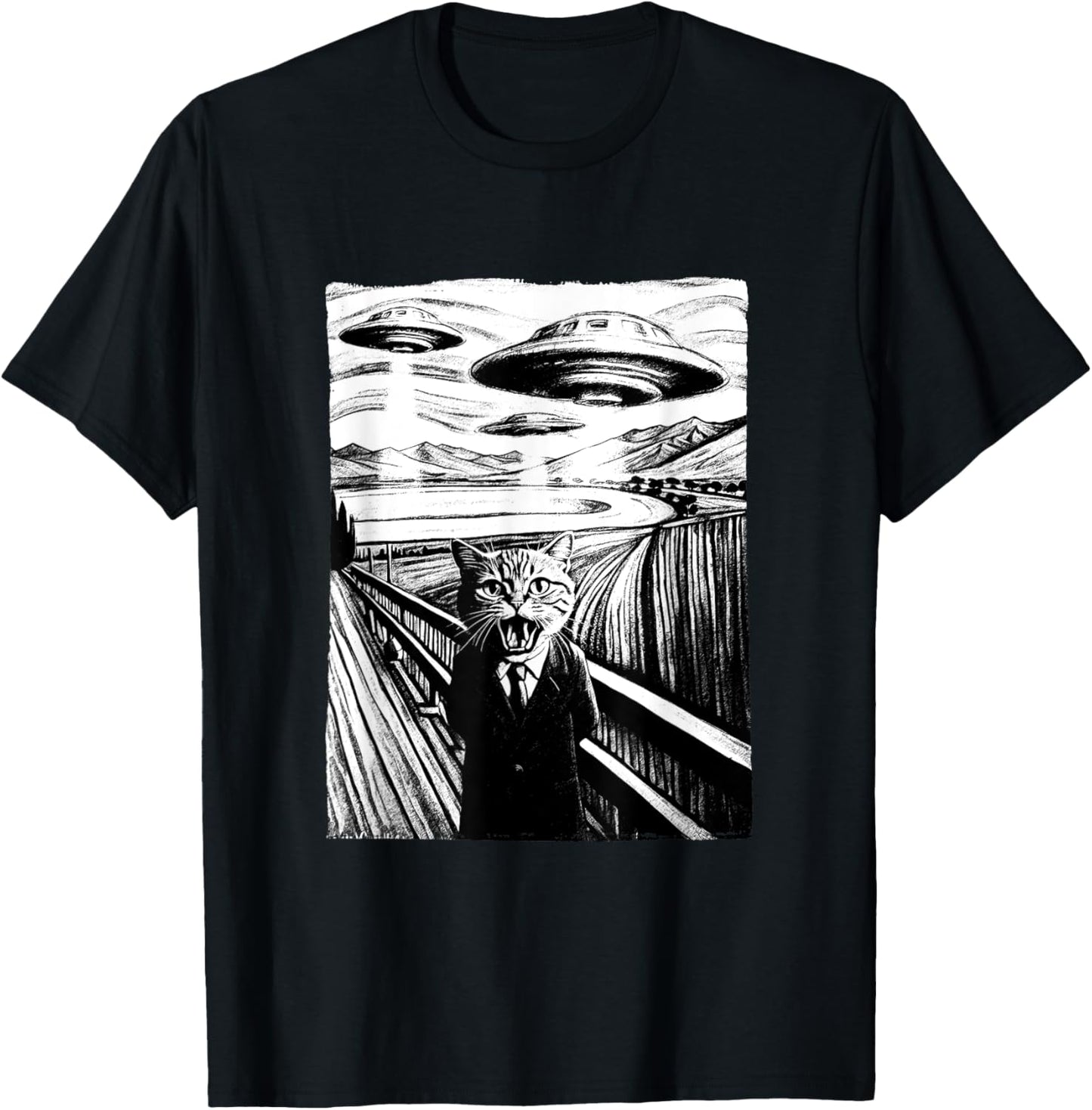 Cat Selfie with Alien and Ufo T-Shirt