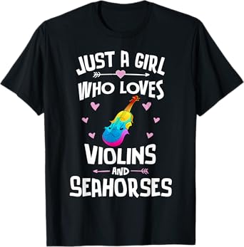Violins And Seahorses Gifts for Girls Women T-Shirt