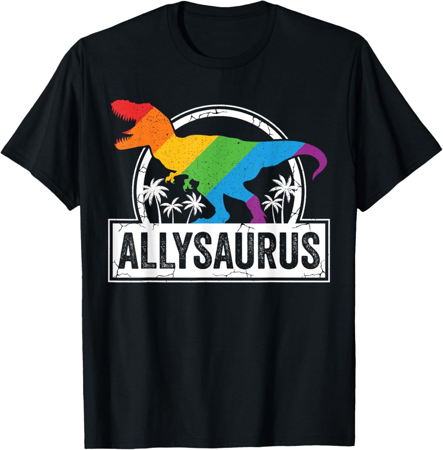 Allysaurus LGBTQ Ally Dinosaur Rainbow Vintage Gay Pride T-Shirt
