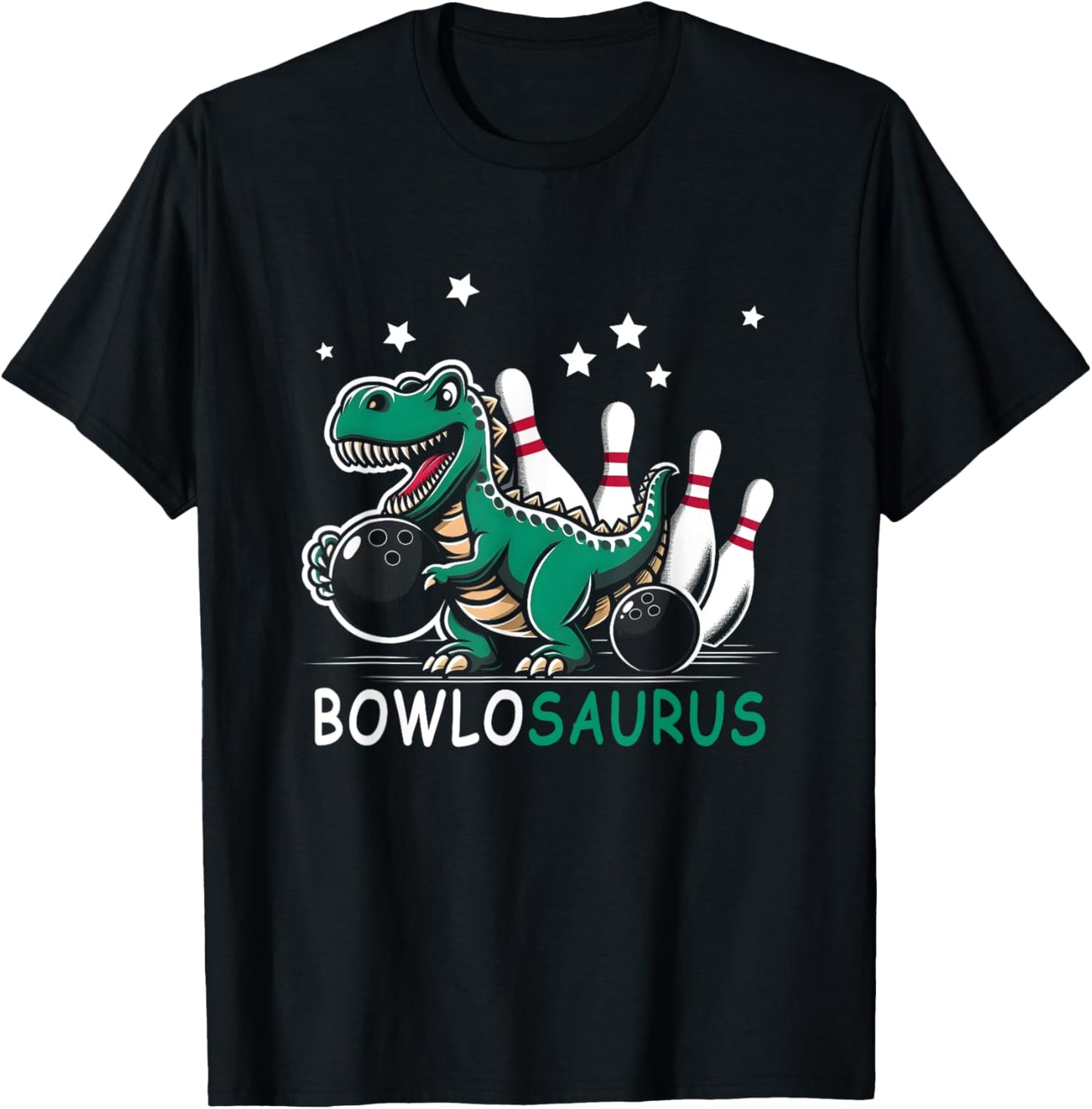 Funny Bowler Bowlosaurus T-Rex Dinosaur Playing Bowling T-Shirt