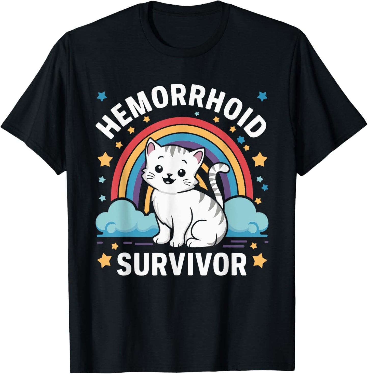 Hemorrhoid Survivor Cat T-Shirt - Unisex-Adults, Humor Enthusiasts - Black - Small - Short Sleeve - T-Shirt