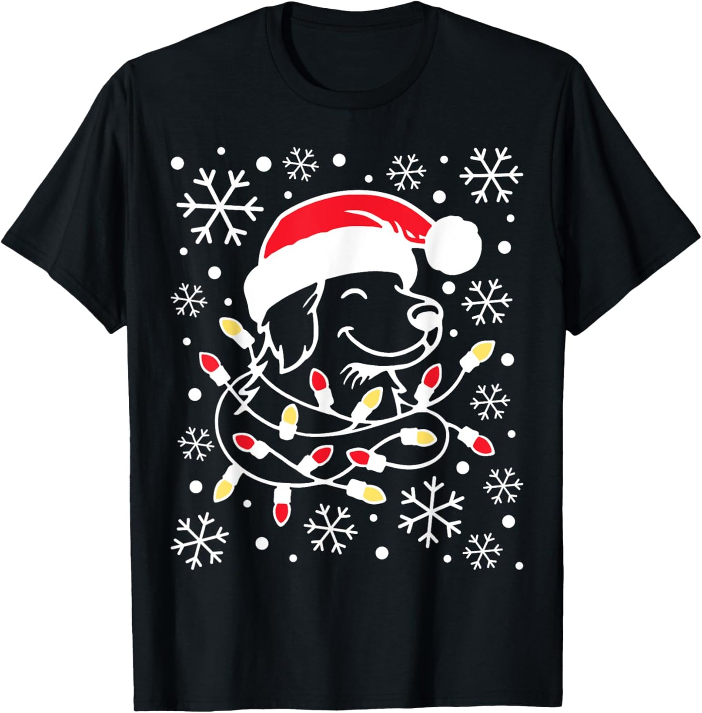 Cute Santa Puppy Dog with Santa Hat Lover Christmas Lights T-Shirt