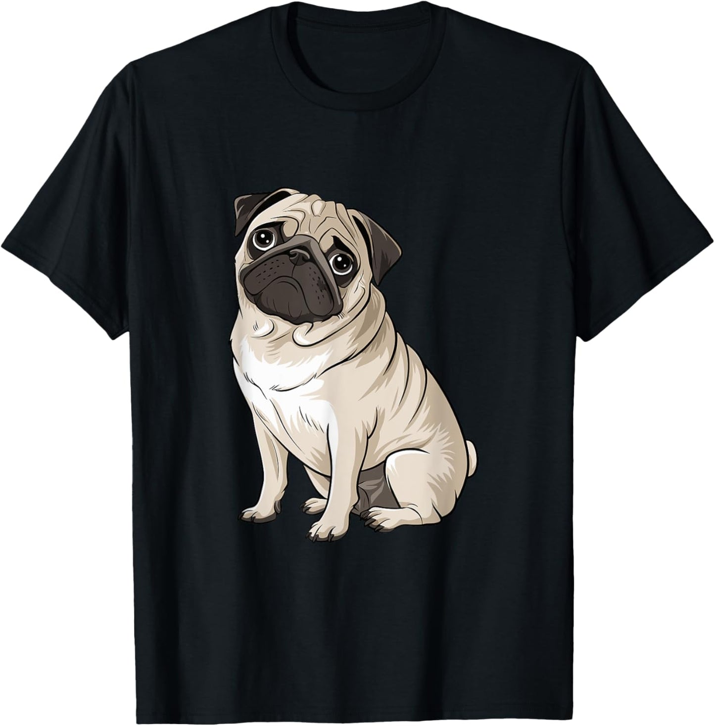 Unisex-Adults & Kids Dog Lovers Funny Pug Cartoon T-Shirt Black Short Sleeve Classic Fit Pull On 1 Count