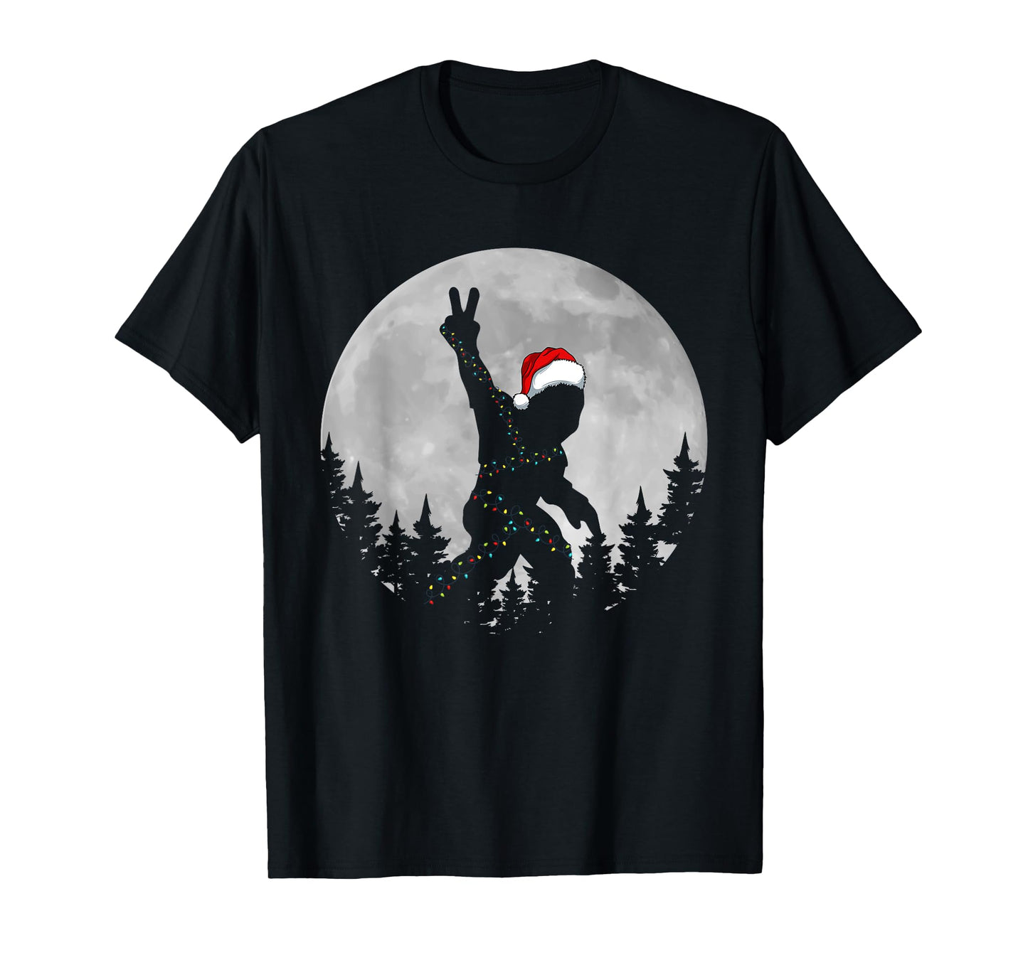 Bigfoot Santa Christmas Tree Lights Funny Xmas Sasquatch T-Shirt
