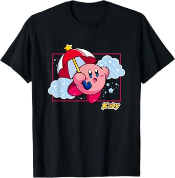 Kirby Magical Umbrella Pastel Cloudy Panel T-Shirt
