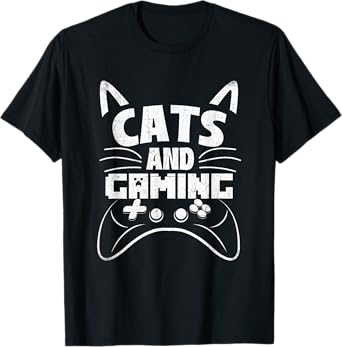 Funny Cat Shirts Cats And Gaming - Video Gamer Veterinarian Animal Pet Lover Unisex-Adults Black Short Sleeve T-Shirt Small