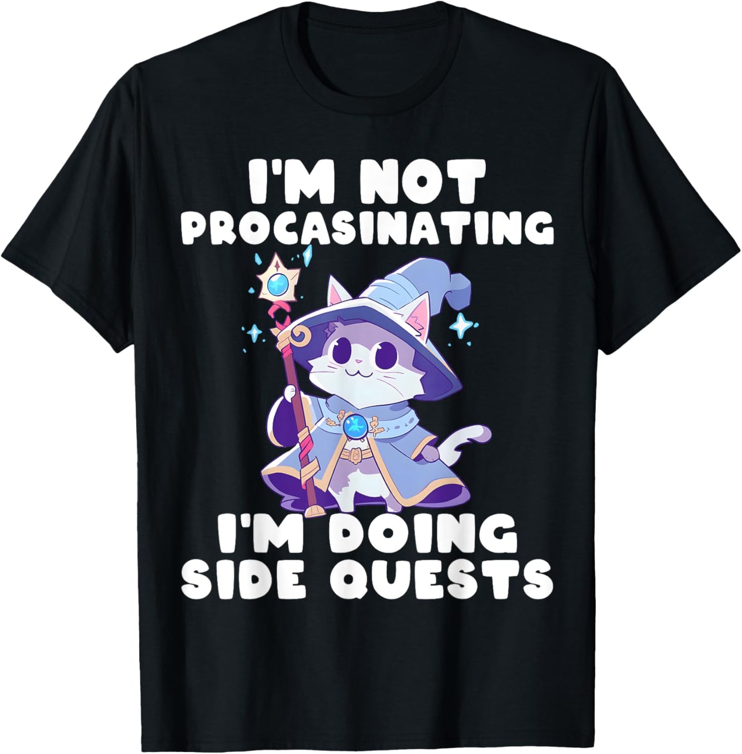 I'm Not Procrastinating I'm Doing Side Quests Funny Rpg Cat T-Shirt