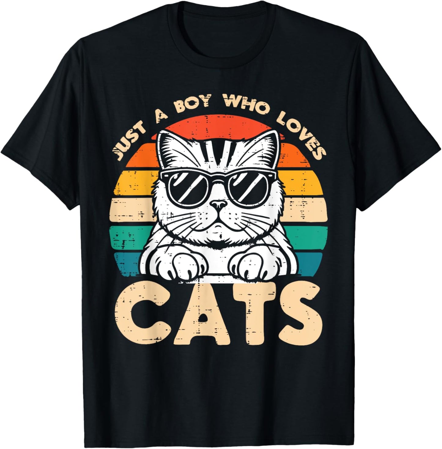 Just A Boy Who Loves Cats Retro Kitten Boys Kids Toddler Men T-Shirt
