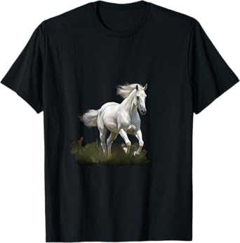 White Horse Style Realistic Painting in a Meadow T-Shirt