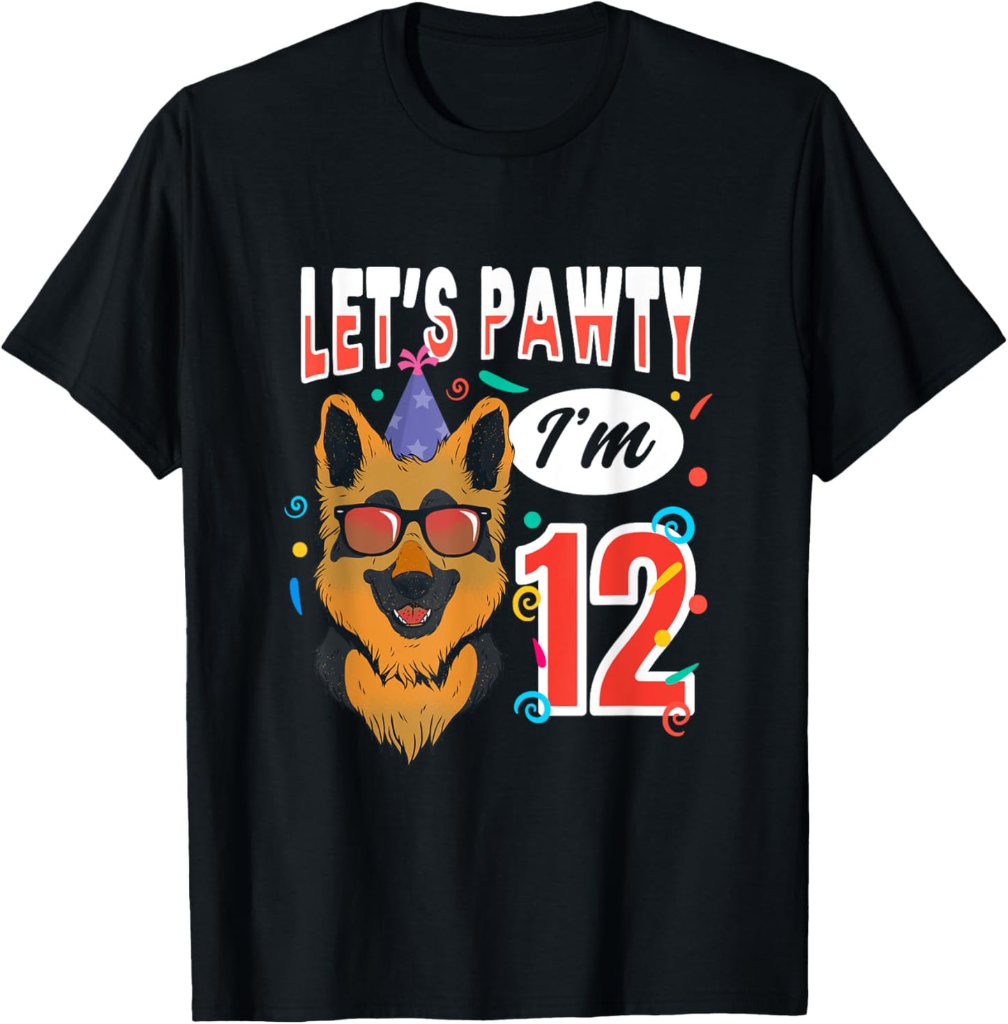 Lets Pawty I'm 12 Year Old German Shepherd Birthday T-Shirt