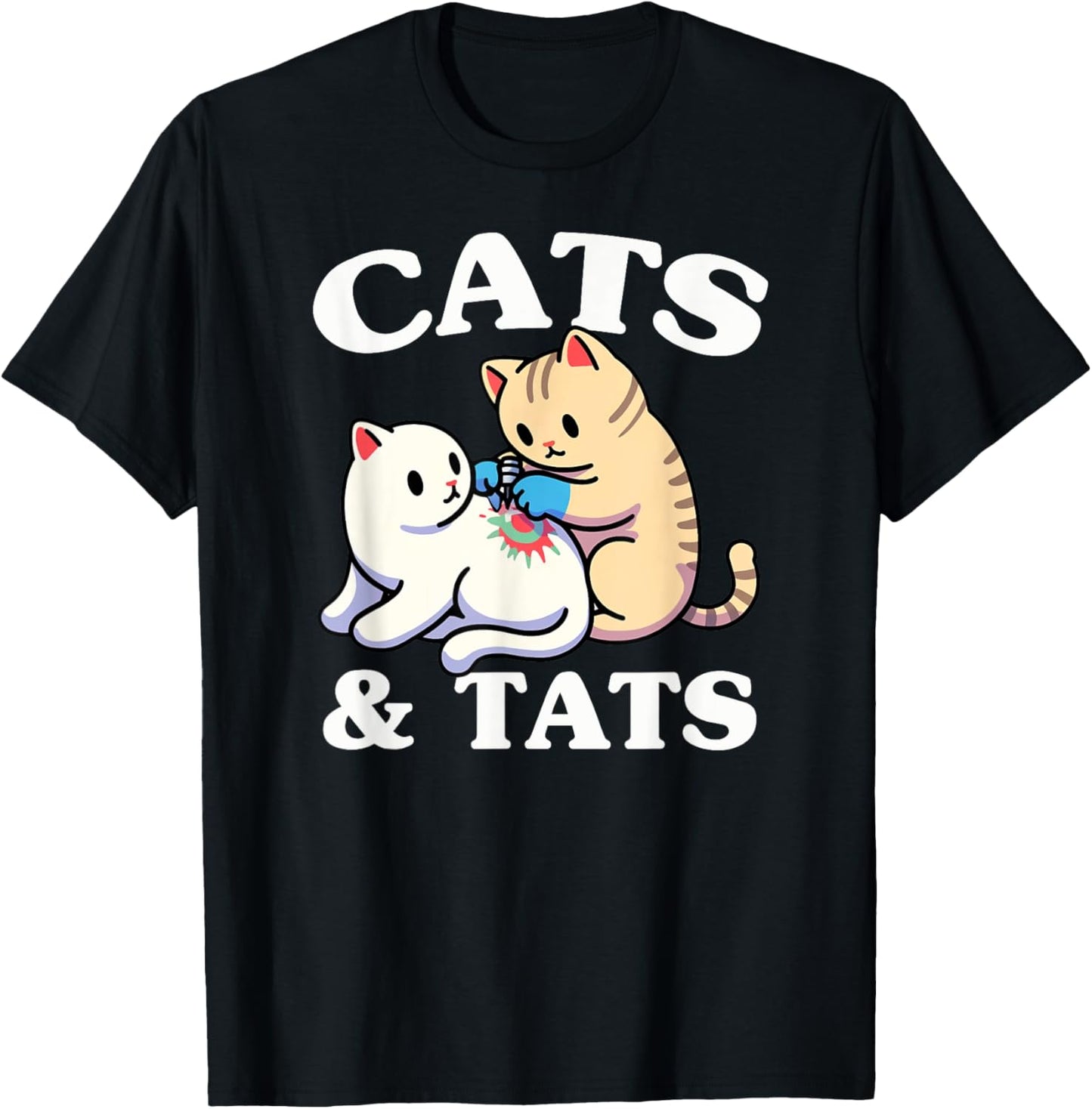 Cats And Tats Funny Feline Tattoo Lover Design T-Shirt, Small, Black