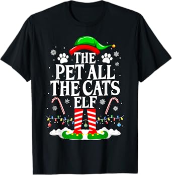 The Pet All The Cats Elf Xmas Funny Cat lover Christmas T-Shirt