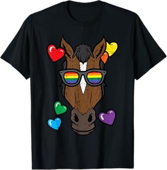 Gay Horse Face Rainbow Lgbt Pride Month Equestrian Women Men T-Shirt