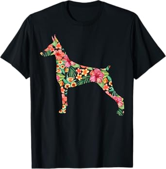 Doberman Flower Funny Dog Silhouette Floral Gifts Women Men T-Shirt