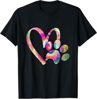 Tie Dye Love Dog Paw Print Animal Paw Dog Lover Men Women Kids T-Shirt