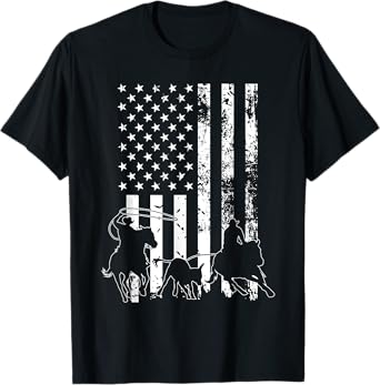 Team Roping - USA Flag Equestrian Horse Riding Header Heeler T-Shirt