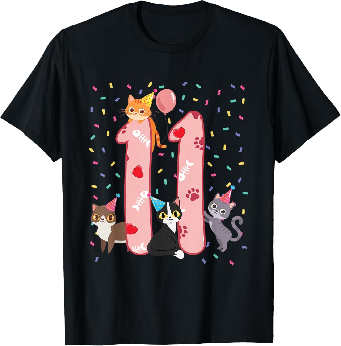 11th Birthday Girl cute Cat outfit 11 years old bday party T-Shirt