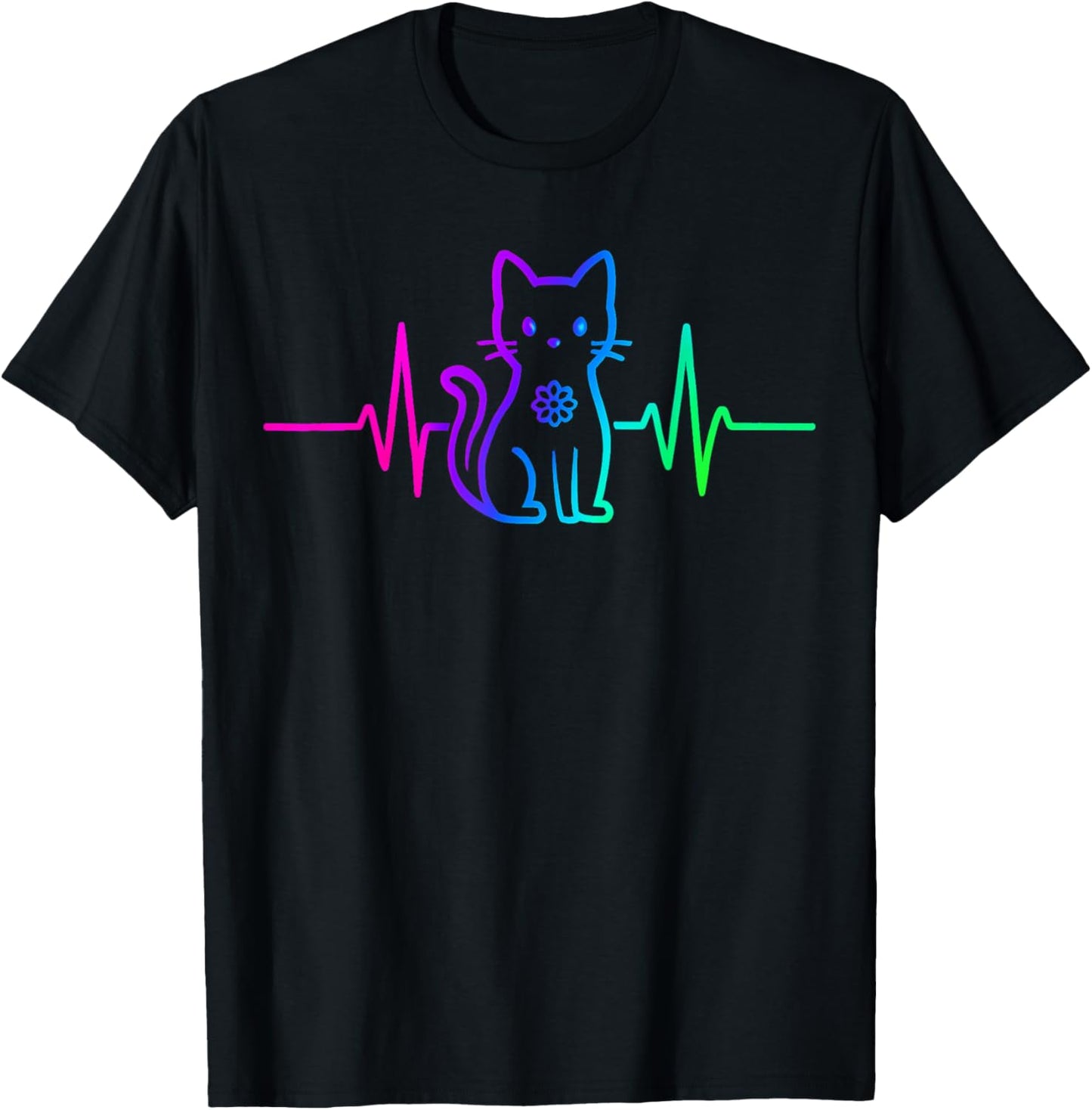 Heartbeat Cat Lover Animal Silhouette Cute Cat Apparael T-Shirt