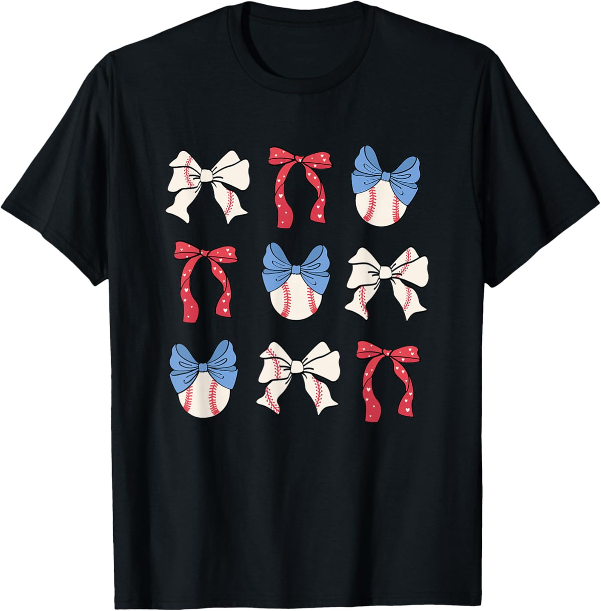 Baseball Bows Red White Blue Patterns Play T-shirt