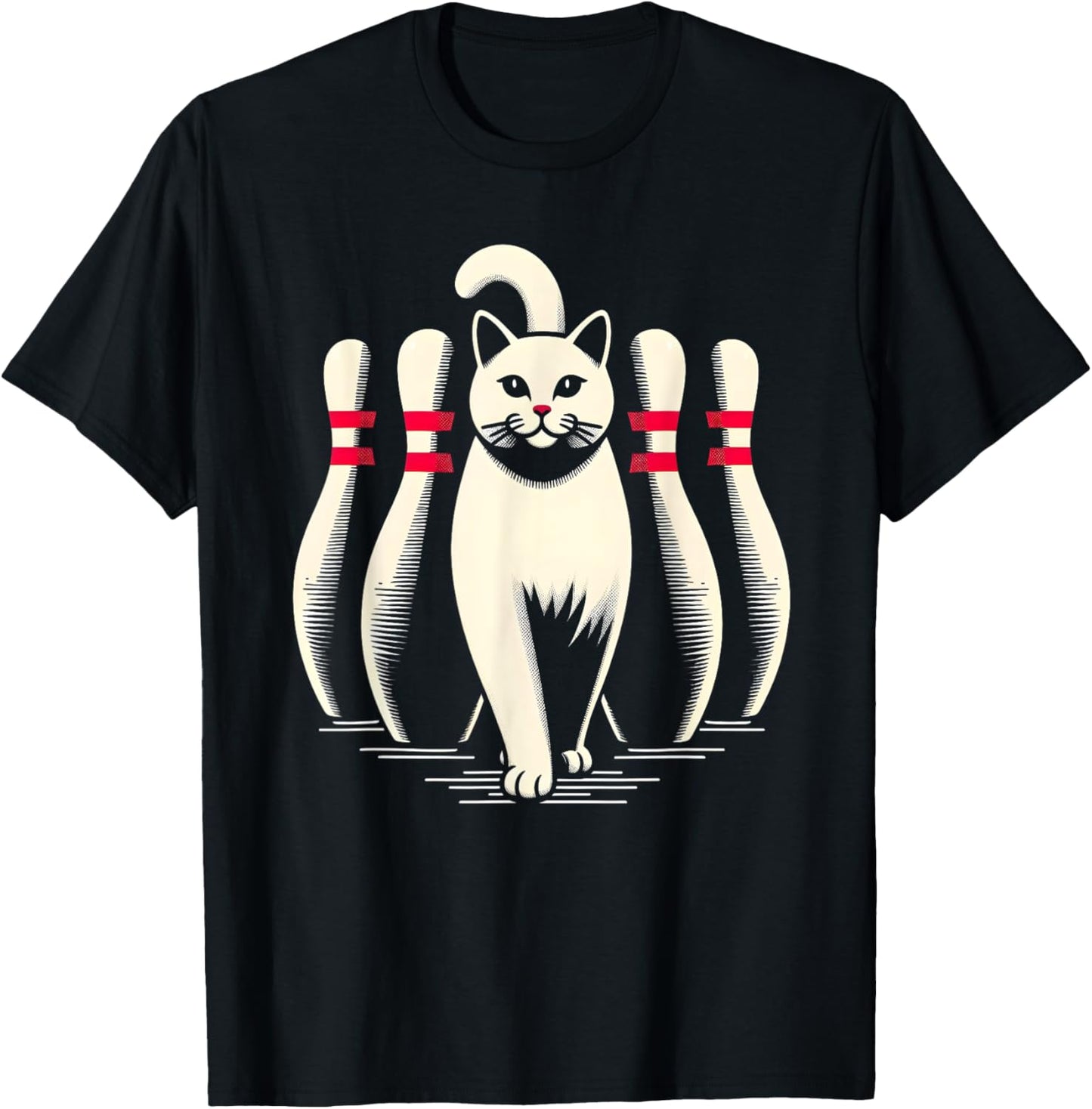 Funny Cat White Playing Bowling Retro Vintage Striking T-Shirt