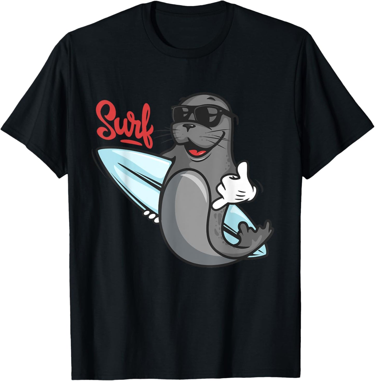 FUNNY SURFING SHIRT. SURF SEAL CATROON HANG TEN, COOL TEE T-Shirt
